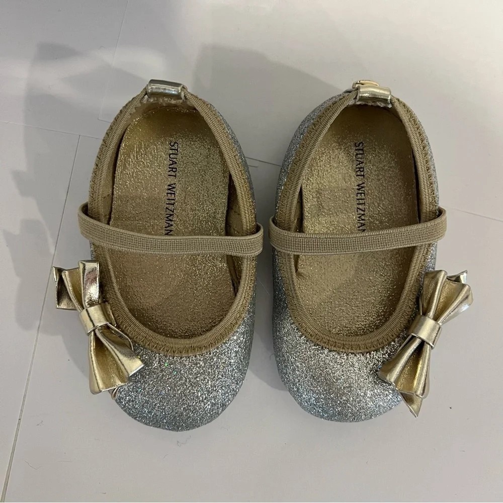 Stuart Weitzman Baby Glitz Ballet Flats Silver Gold Size 3 (6-9M)